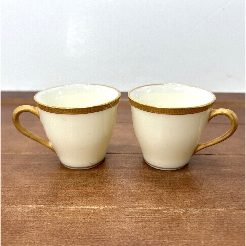 Set of 2, Lenox 608 Gold & Cream Tea‎ Coffee Cups, J33